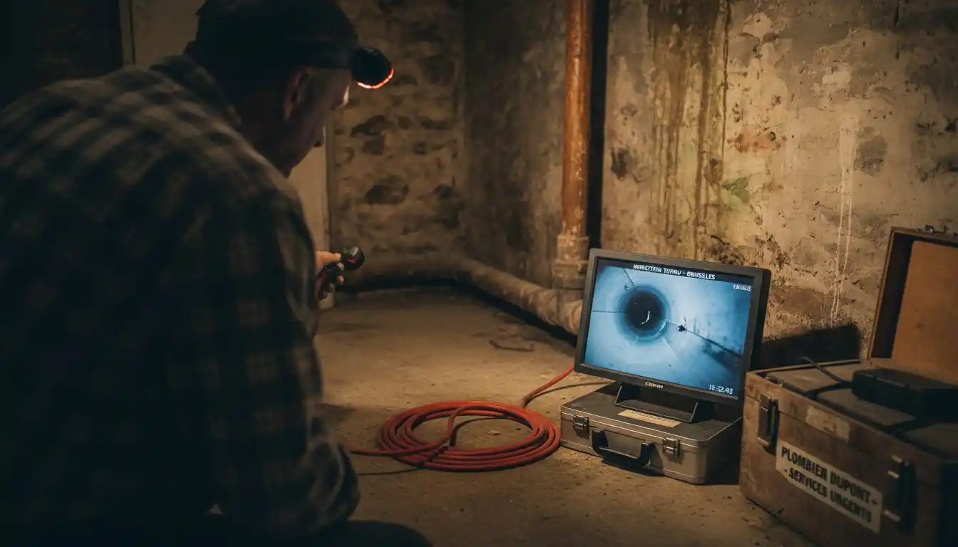 Contrôle des canalisations par caméra réalisé par un plombier professionnel