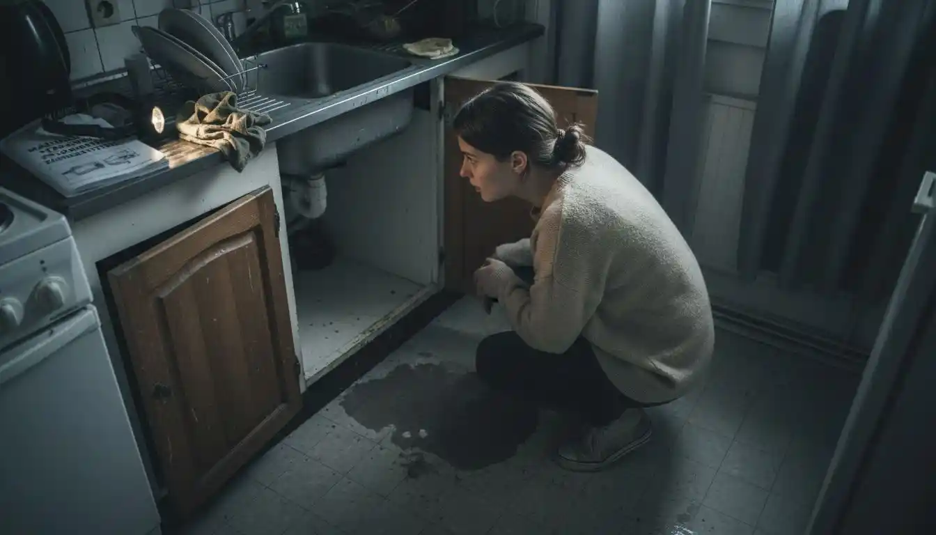 Une fuite d’eau a été repérée sous l’évier de la cuisine.