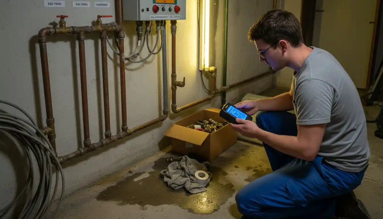 Un plombier belge s’assure que les installations respectent bien toutes les normes techniques.