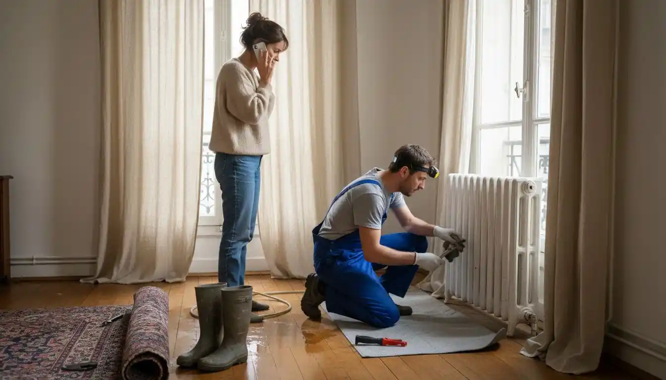 Recherche de fuite d’eau dans le salon par un plombier en urgence
