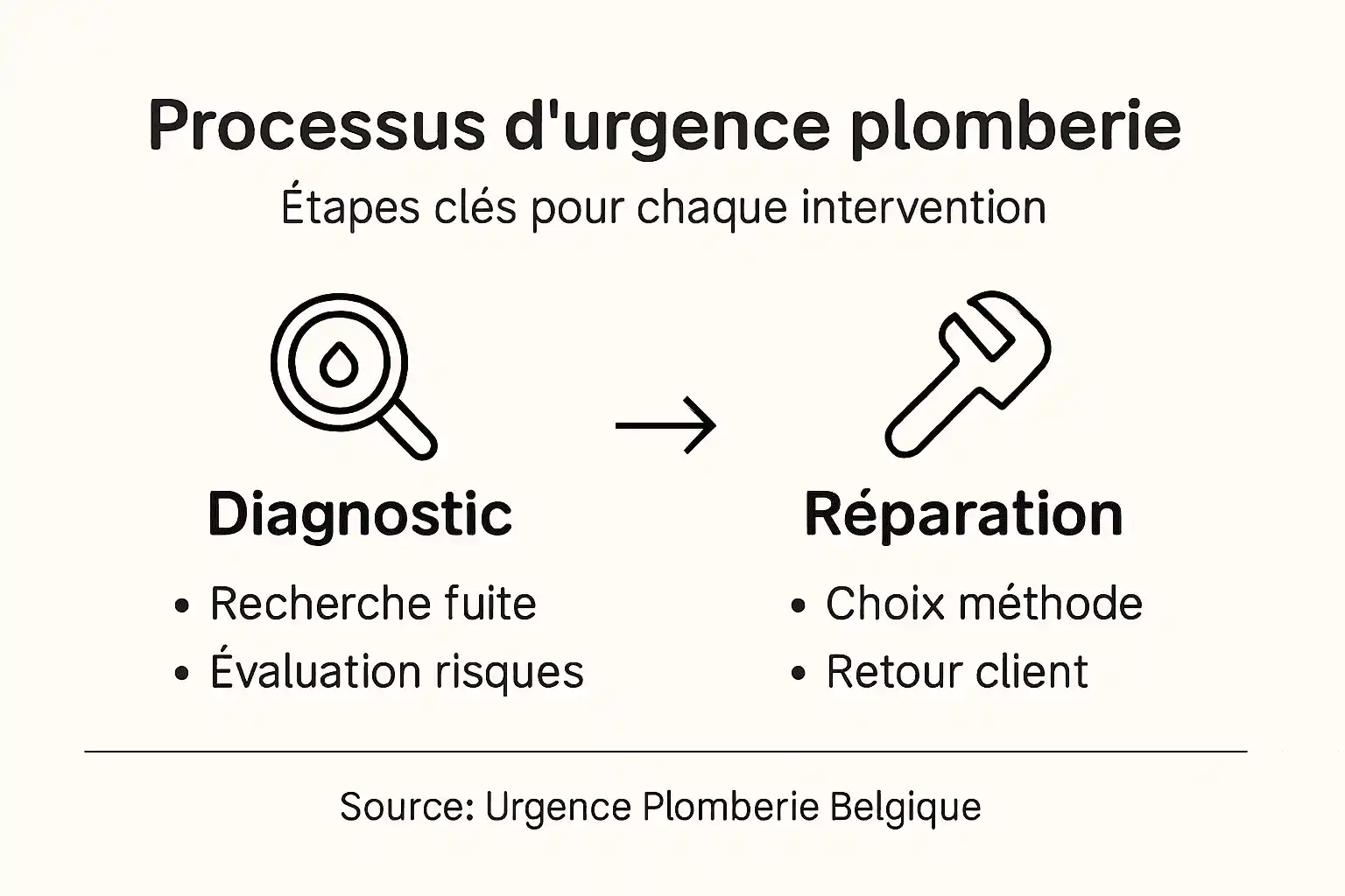 Schéma des étapes clés en cas d’urgence plomberie