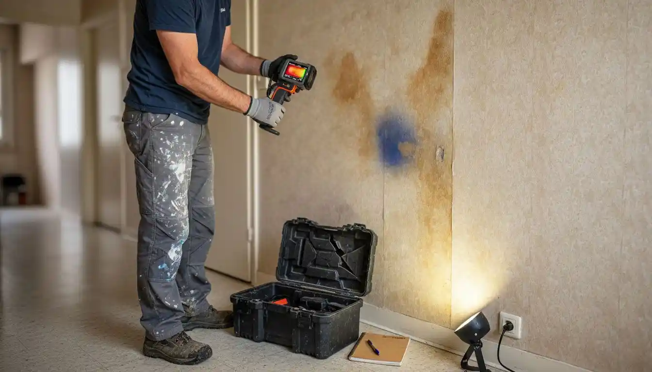 Un spécialiste intervient pour localiser une fuite d’eau grâce à une caméra thermique.