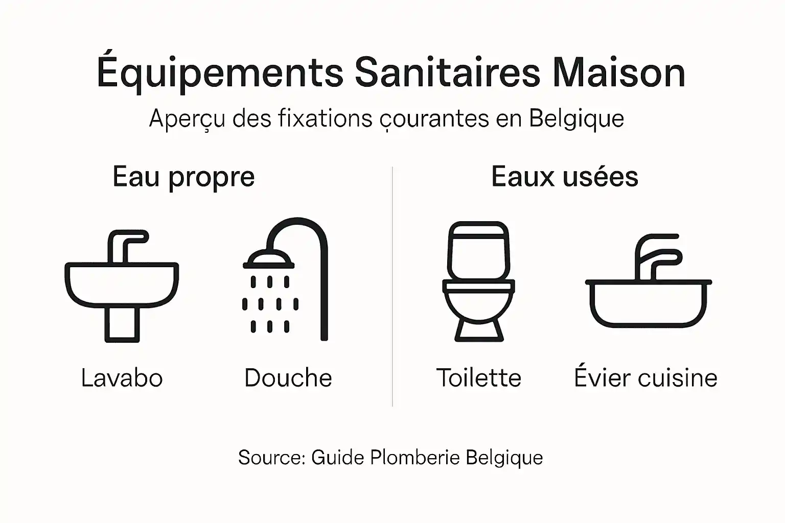 Visuel récapitulatif des installations sanitaires dans les maisons en Belgique